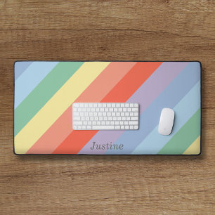 Pastel Rainbow Diagonal Stripes  Desk Mat