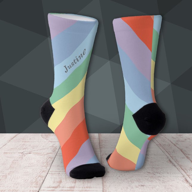 Pastel Rainbow Diagonal Stripes  Socks (Pastel Rainbow Diagonal Stripes Socks)
