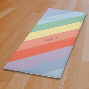 Pastel Rainbow Diagonal Stripes  Yoga Mat