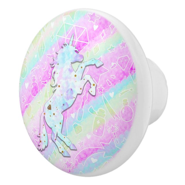 Pastel Rainbow Diamonds & Stars Magical Unicorn Ceramic Knob (Right)