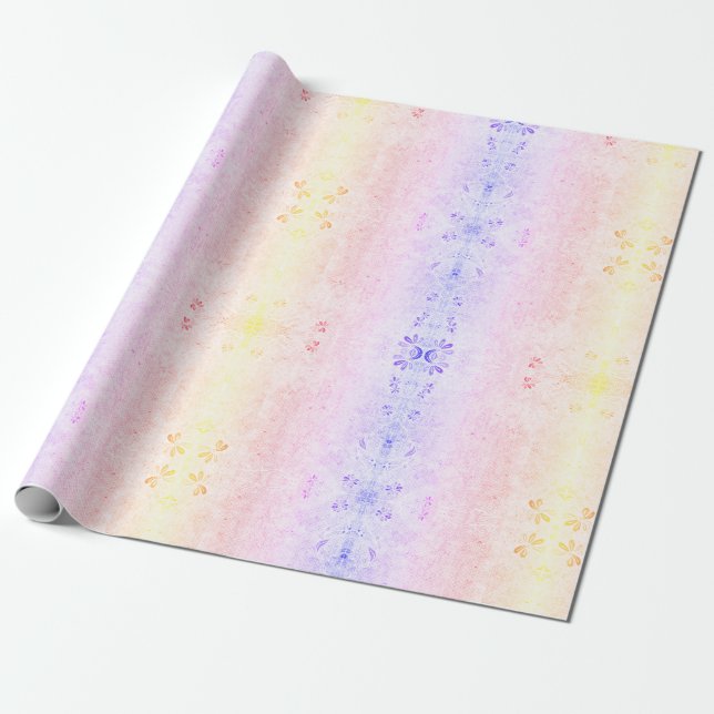 Pastel Rainbow Dragonfly Pattern Boho Wrapping Paper (Unrolled)
