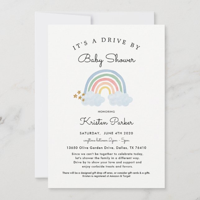 Pastel Rainbow Drive By Baby Shower Invitation Boy (Front)