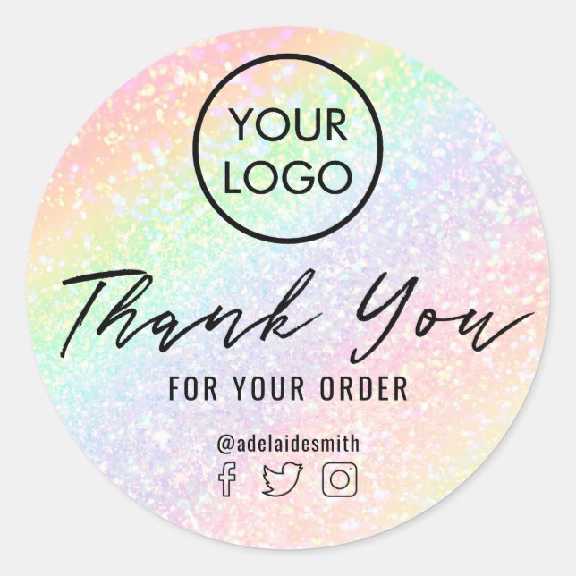 pastel rainbow faux glitter thank you classic round sticker (Front)