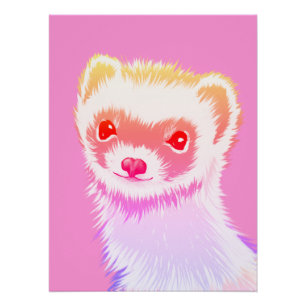 Pastel Rainbow Ferret - Cute Pink Pet Art Poster