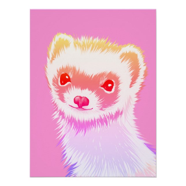 Pastel Rainbow Ferret - Cute Pink Pet Art Poster (Front)