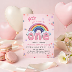 Pastel Rainbow First Birthday Invitation for Girl