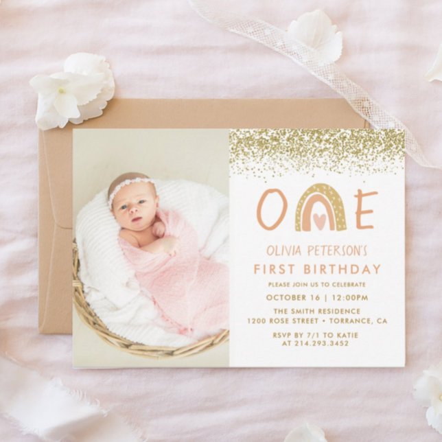 Pastel Rainbow First Birthday Photo Invitation (Creator Uploaded)