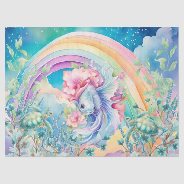 Pastel Rainbow Fish & Sea Turtles Decoupage Tissue Paper (Front)