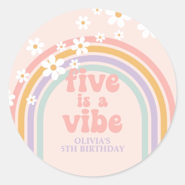 Pastel rainbow Five is a Vibe 5th birthday Classic Round Sticker (Front)