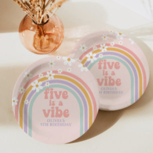 Pastel rainbow Five is a Vibe 5th birthday Paper Plate