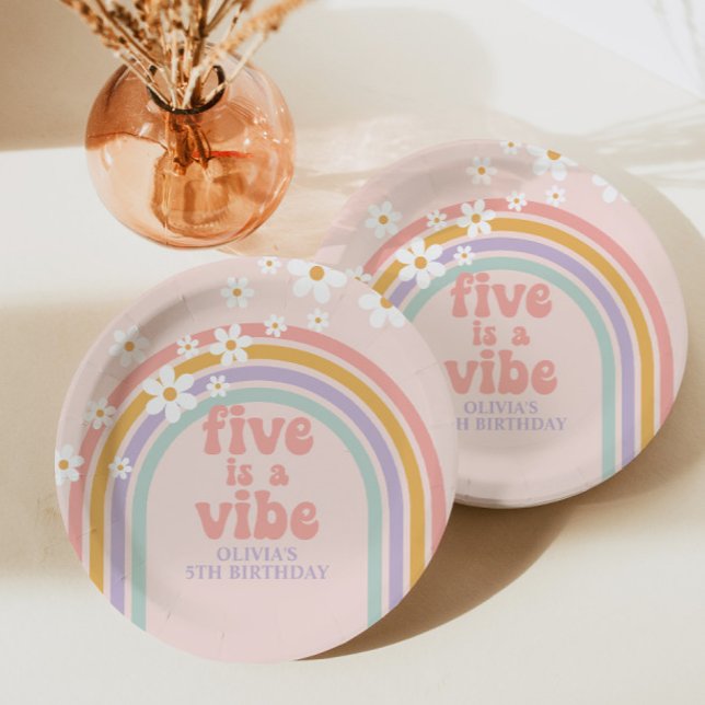 Pastel rainbow Five is a Vibe 5th birthday Paper Plate (Creator Uploaded)