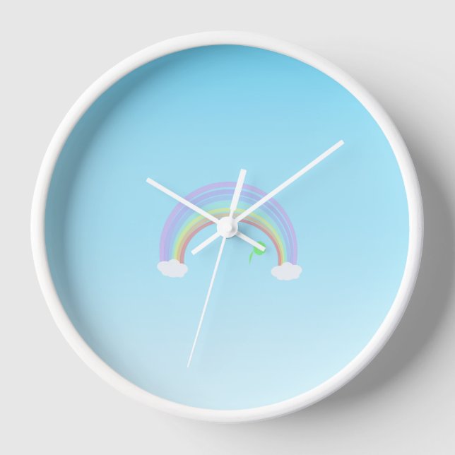 Pastel Rainbow floral on blue sky   Clock (Front)