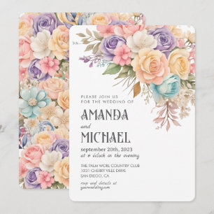 Pastel Rainbow Floral Romantic Wedding Invitation