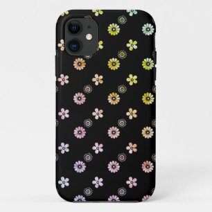 Pastel Rainbow Floral Striped Black Case