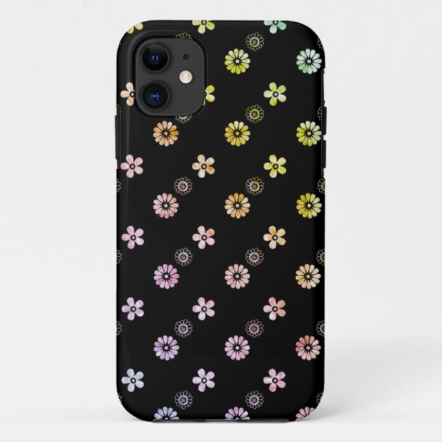 Pastel Rainbow Floral Striped Black Case (Back)