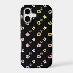 Pastel Rainbow Floral Striped Black Case