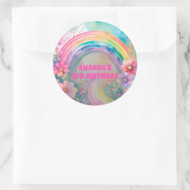 Pastel Rainbow Flowers Retro Birthday Classic Round Sticker (Bag)