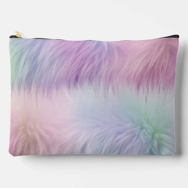 Pastel Rainbow Fur Accessory Pouch (Front)