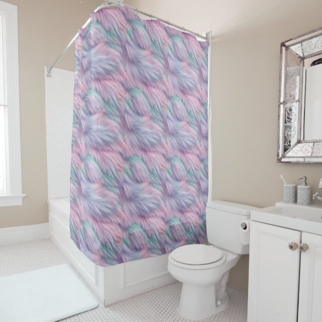 Pastel Rainbow Fur Shower Curtain (In Situ)