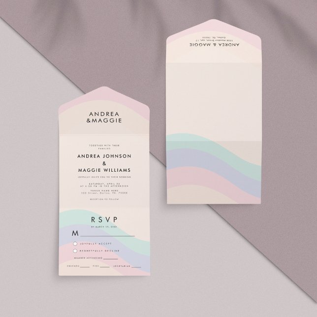 Pastel Rainbow Gay Pride LGBTQ Colourful Wedding All In One Invitation (Creator Uploaded)
