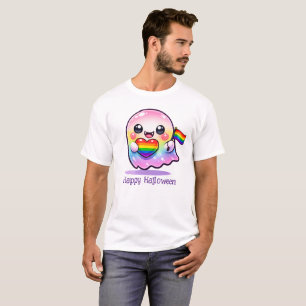 🦇🌈Pastel Rainbow Ghost with Pride Heart T-Shirt