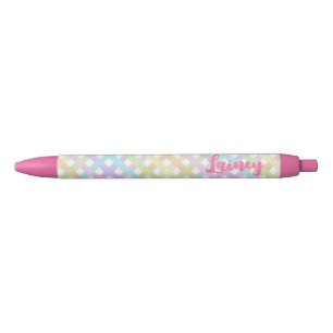 Pastel Rainbow Gingham Plaid Black Ink Pen