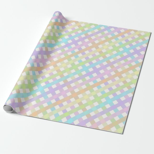 Pastel Rainbow Gingham Plaid Wrapping Paper (Unrolled)