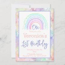 Pastel Rainbow Girl 1st Birthday Geometric Border