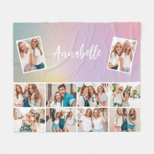 Pastel rainbow girly monogram simple multi photo fleece blanket