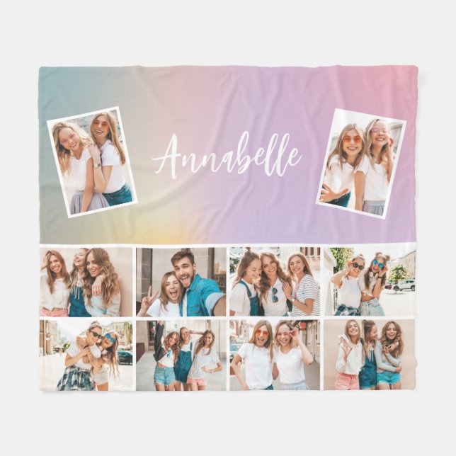 Pastel rainbow girly monogram simple multi photo fleece blanket (Front (Horizontal))