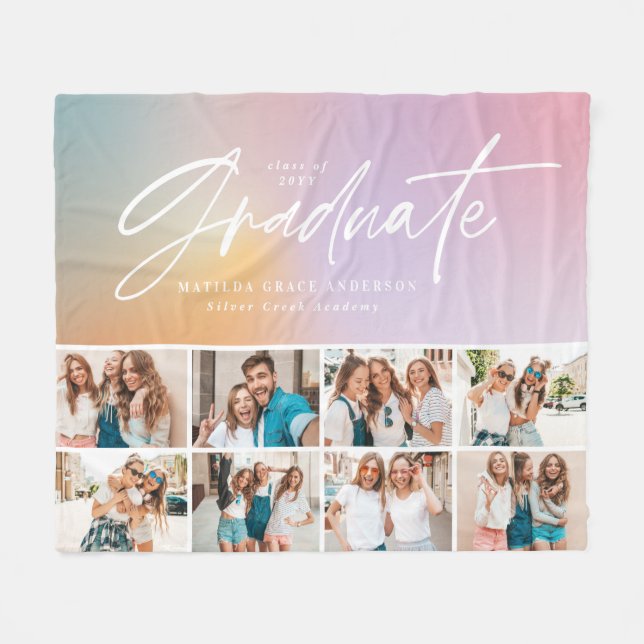 Pastel rainbow girly multi photo graduate fleece blanket (Front (Horizontal))
