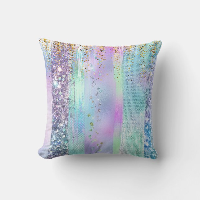 Pastel Rainbow Glitter Pattern Design Cushion (Front)