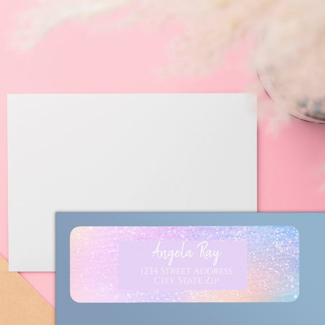 Pastel Rainbow Glitter Return Address label (Creator Uploaded)