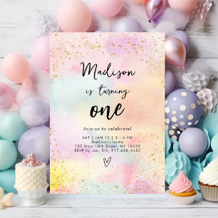Pastel Rainbow Gold Girl Birthday Invitation
