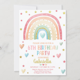 Pastel rainbow gold girl birthday invite. invitation