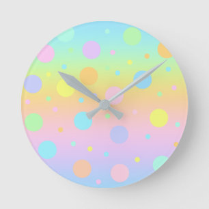 Pastel Rainbow Gradient And Dots Round Clock
