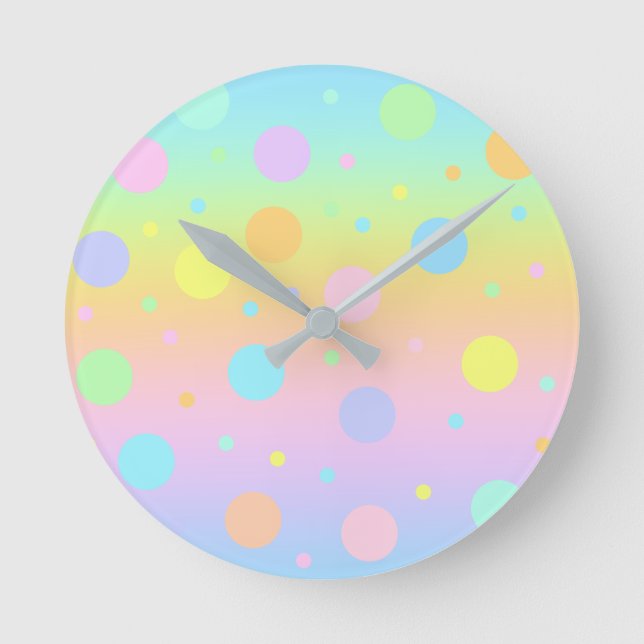 Pastel Rainbow Gradient And Dots Round Clock (Front)