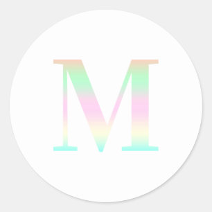 Pastel Rainbow Gradient "M" Serif Monogram Classic Round Sticker