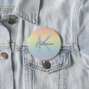 Pastel Rainbow Gradient Monogram 7.5 Cm Round Badge
