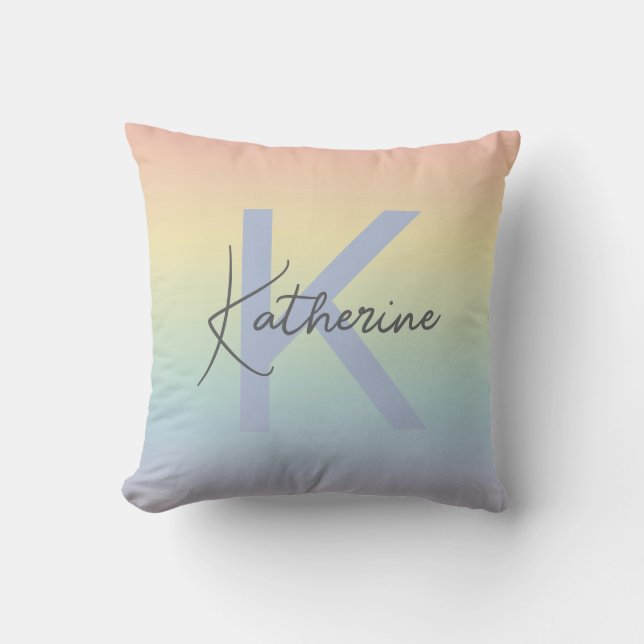 Pastel Rainbow Gradient Monogram Cushion (Front)