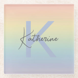 Pastel Rainbow Gradient Monogram Glass Coaster