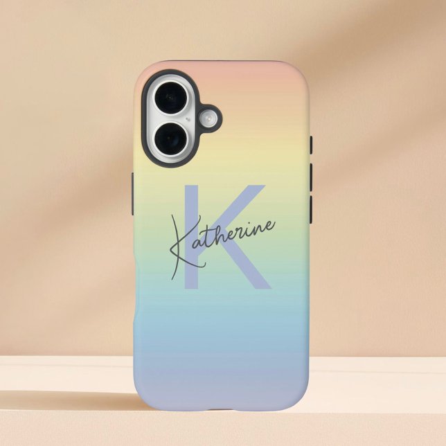 Pastel Rainbow Gradient Monogram iPhone 16 Case (Creator Uploaded)