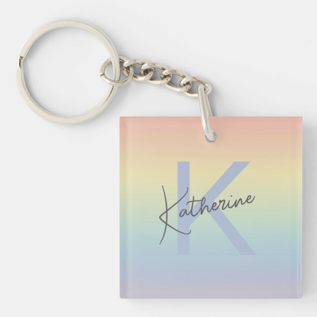 Pastel Rainbow Gradient Monogram Key Ring (Front)