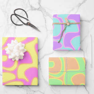 Pastel Rainbow Groovy Retro Fluid Art Unique Wrapping Paper Sheet