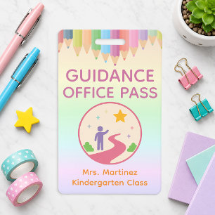 Pastel Rainbow Guidance Office Pass Badge ID Badge