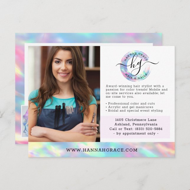 Pastel Rainbow Hair Nails Business Marketing Photo Postcard (Front/Back)