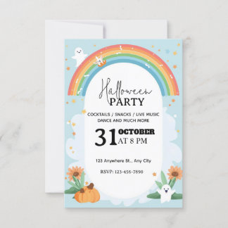 Pastel Rainbow Halloween Party Invitation Editable
