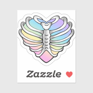 Pastel Rainbow Heart Rib Cage Sticker - Halloween