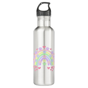 Pastel Rainbow Hearts and Dog Paw Prints 710 Ml Water Bottle