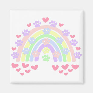 Pastel Rainbow Hearts and Dog Paw Prints Magnet